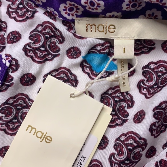 MAJE Satin Faux wrap lipsa hem print v-neck blouse long sleeve small new w tags - Picture 5 of 6